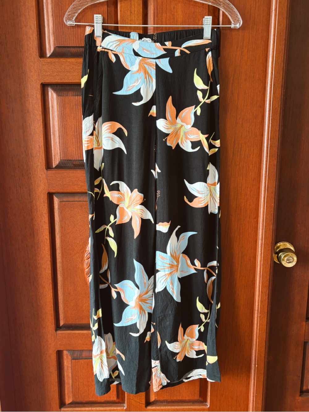 Roxy Black Floral Wide-Leg Pants with Floral Bloom Print XS